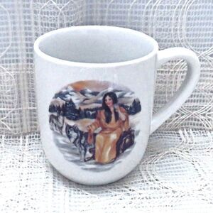 White Ceramic Coffee Mug with Native American Girl and Serenity Prayer Handmade